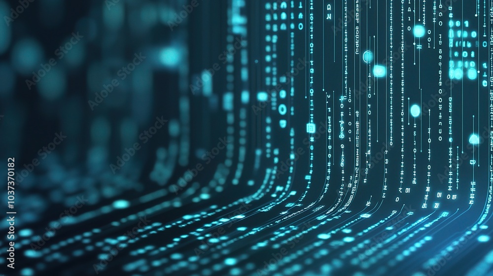 Poster abstract digital matrix with flowing data patterns