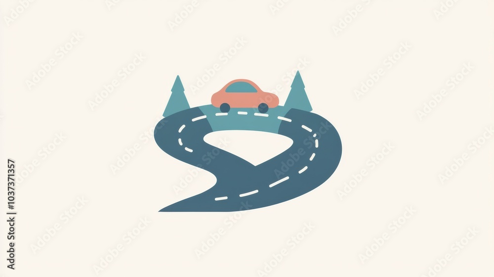 Aufkleber a small car drives along a twisting road, surrounded by trees in a peaceful landscape, capturing a s