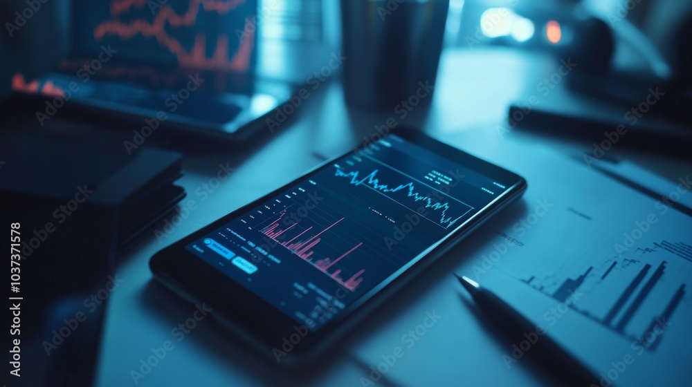 Poster data analysis on smartphone and business workspace