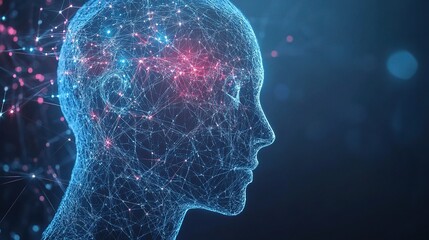 Futuristic Human Head with Digital Network Visualization