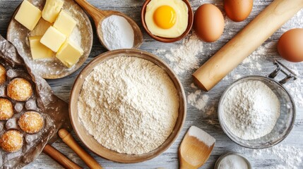 Ingredients for Baking Cookies on Wooden Table