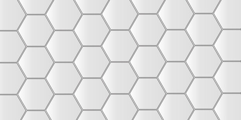 Naklejka premium Minimal vector white hexagon honeycomb texture. Hexagonal shape structure light seamless geometric background. Surface polygon pattern with glowing hexagon paper texture and futuristic .