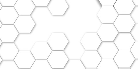 Minimal vector white hexagon honeycomb texture. Hexagonal shape structure light seamless geometric background. Surface polygon pattern with glowing hexagon paper texture and futuristic .