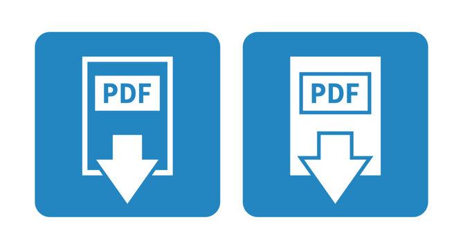 biała ikona pobierania plików PDF na niebieskim tle