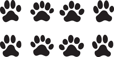 Foot Marks vector Illustrations, Set of  paw prints silhouettes illustration isolated on a white  background