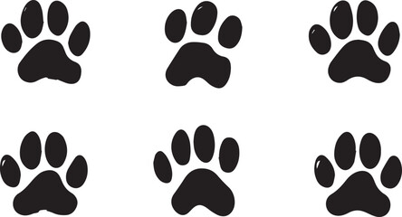 Fototapeta premium Foot Marks vector Illustrations, Set of paw prints silhouettes illustration isolated on a white background