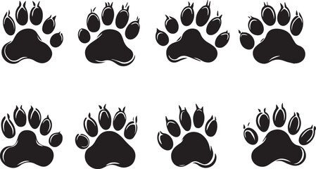 Fototapeta premium Foot Marks vector Illustrations, Set of paw prints silhouettes illustration isolated on a white background