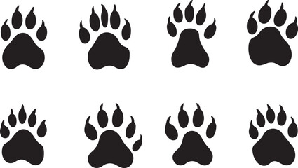 Paw Icon. Paws Icons. Dog, bear, and cat paw prints collection, vector Illustration.