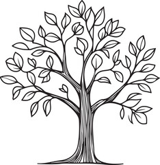 Simple Tree Silhouette Illustration, Tree silhouette on white background.