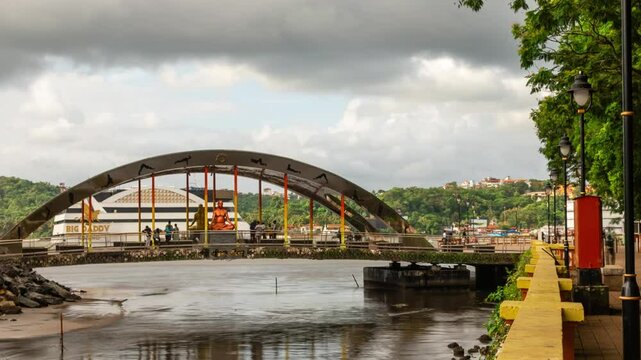4K timelapse hyperlapse footage of locals and toursits visiting the newly built Yog Kshetra Promenade for Pedestrian at Panaji Goa, India