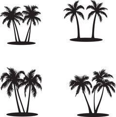 Palm Tree Silhouette Set on Small Islands Vector Illustration