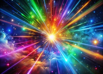 Obraz premium Star Burst Neon Lines in Space Abstraction - High Dynamic Range Rainbow Colors for Stunning Visuals