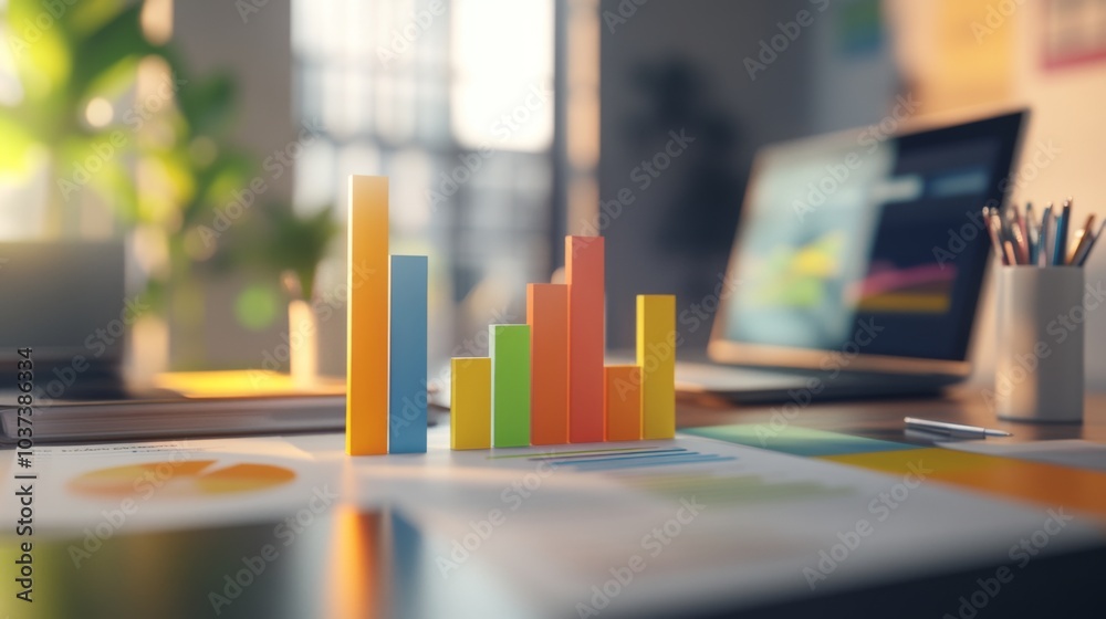 Poster colorful bar graphs in modern office setting