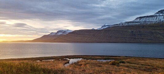 Majestic fjord and mountain landscape on eastern Iceland