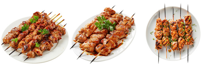 Fototapeta premium A platter of grilled chicken skewers, isolated on a transparent background.