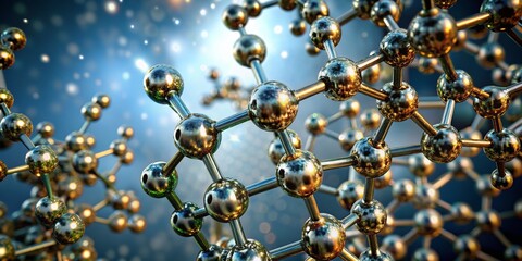 Stunning 3D Render of Abstract Molecular Structure with Bokeh Effect on Blue Background for Scientific and Educational
