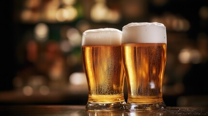 Two Glasses of Beer on Bar Counter