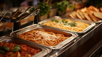 Fototapeta premium A mouthwatering pasta bar with options like spaghetti, penne, and fettuccine