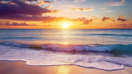 Golden Sunset on a Tranquil Beach: A Serene End to a Beautiful Day