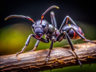 Fototapeta premium Stunning Macro Photography of Polyrhachis Armata: Beautiful Black Ant on a Branch in Nature