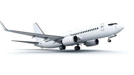 Obraz premium Jet airplane soaring through the air, isolated on a white background with subtle shadows for realism