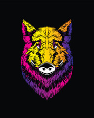Head of a wild boar. Original vector illustration in vintage style. T-shirt design.