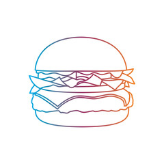 Burger with cutlet, tomatoes and herbs. Original vector illustration in vintage style. T-shirt design.