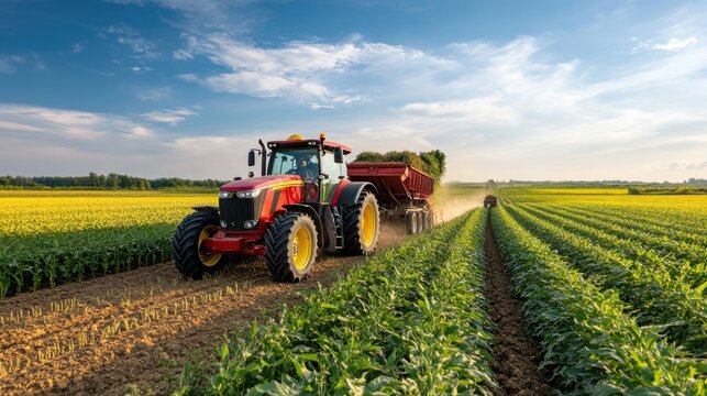 Fototapeta Modern Agriculture with Biofuel Tractor at Work