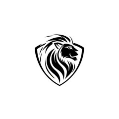 a black lion logo design on a white background
