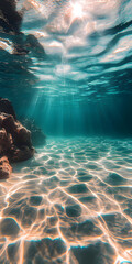 Beautiful lake bottom and seabed, sunlight refracted in the water, mobile phone wallpaper, computer wallpaper