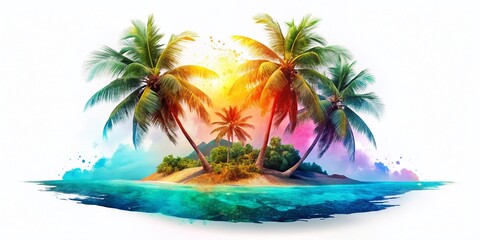 Summer Island with Palm Trees in Cartoon Flat Style Illustration for Tropical Vibes