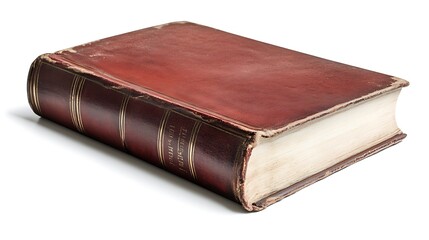Hardcover book lying flat with its cover facing upward, isolated on a white background