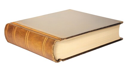 Obraz premium Hardcover book lying flat with its cover facing upward, isolated on a white background