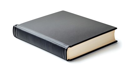 Hardcover book lying flat with its cover facing upward, isolated on a white background
