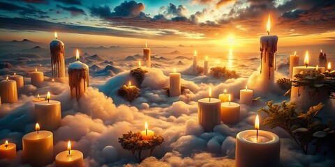 Surreal Candles Slowly Burning Up in a Dreamlike Landscape