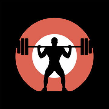 recommend clip art: vector silhouette of a person lifting a barbell in a gym