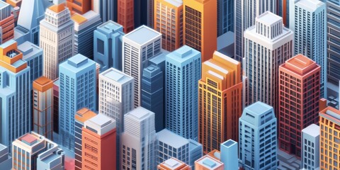 Modern city buildings with abstract shapes, drawn in 3D