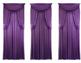 set of elegant purple velvet curtains isolated on white background ideal for luxury interior design or theatrical decor concepts