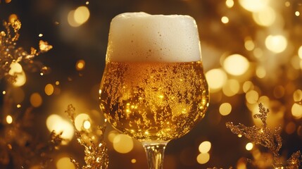 Golden Beer with Festive Lights