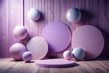 Surreal Pastel Purple Circles on Pink Wood Wall - Abstract Colorful Background for Creative Projects