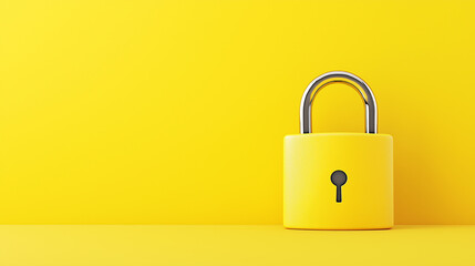 Bright yellow padlock symbolizing security, protection, and privacy against a clean yellow background, representing data protection, safety, and secure access in digital or physical environments 