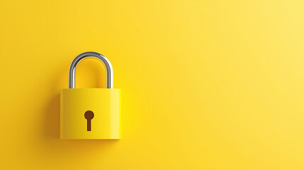 Bright yellow padlock symbolizing security, protection, and privacy against a clean yellow background, representing data protection, safety, and secure access in digital or physical environments 