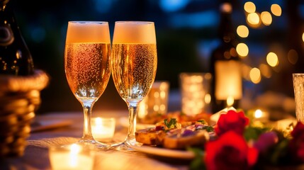 Champagne Toast in Romantic Evening Setting