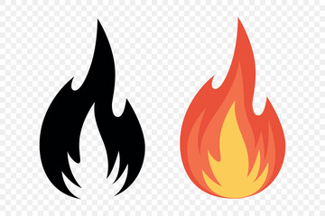 Vector Fire Flame Icon Set. Isolated Campfire, Bonfire, Flame Sign. Front View. Design Template for Outdoor, Camping, Emergency Graphics. Vector Illustration