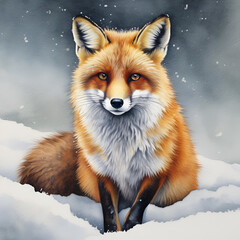 Fototapeta premium Fox in the snow illustration