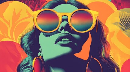 Abstract Portrait of a Woman Wearing Sunglasses with Sunset Reflection