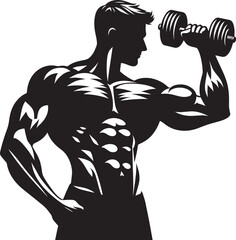 Dumbbell curl exercise Gym exercise Silhouette illustration isolated on a white background