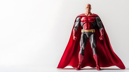 Articulated action figure doll in a superhero costume, isolated on a white background