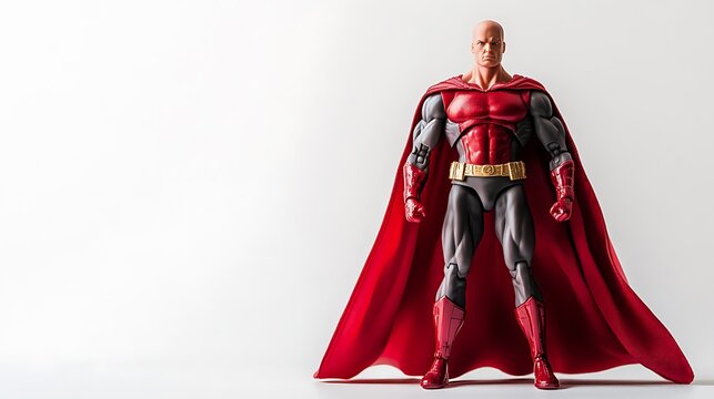 Articulated action figure doll in a superhero costume, isolated on a white background