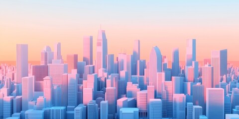 Fototapeta premium Modern city buildings with abstract shapes, drawn in 3D